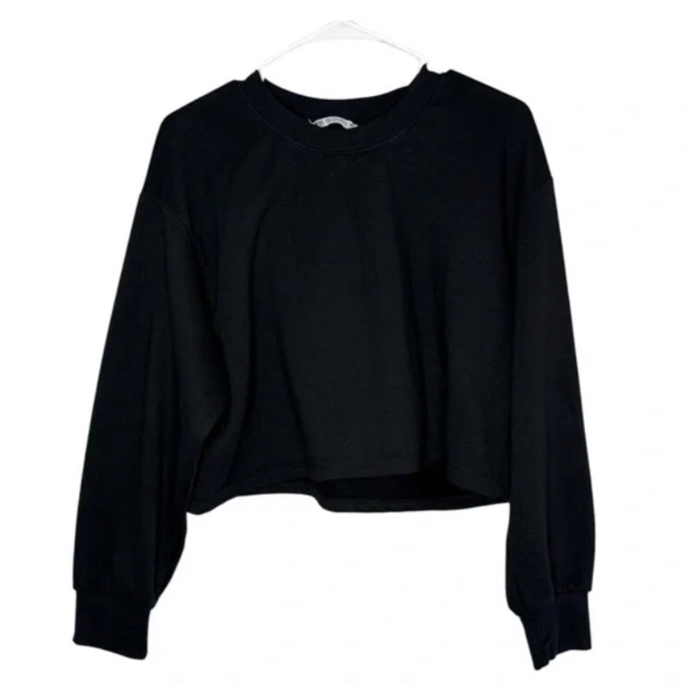 Zara Black Oversized Cropped Sweatshirt